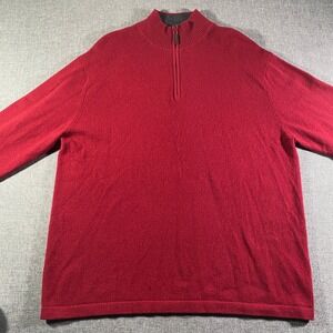 Allen Solly 100% Cashmere Red Mock Neck Quarter Zip Sweater XL Men